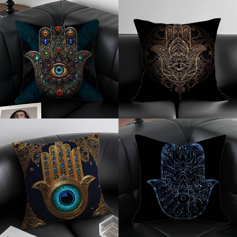 Beautiful Mysterious Style Hamsa-A Pillow Case Anti-dustmite Pillowcase Invisible Zipper Silky Short Plush Sofa Cushion Cover