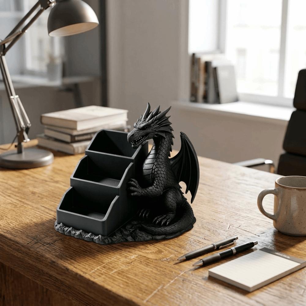 Realistic Dragon Storage Tray 3D Printed Pen Holder Gothic Dragon Storage Box Desktop