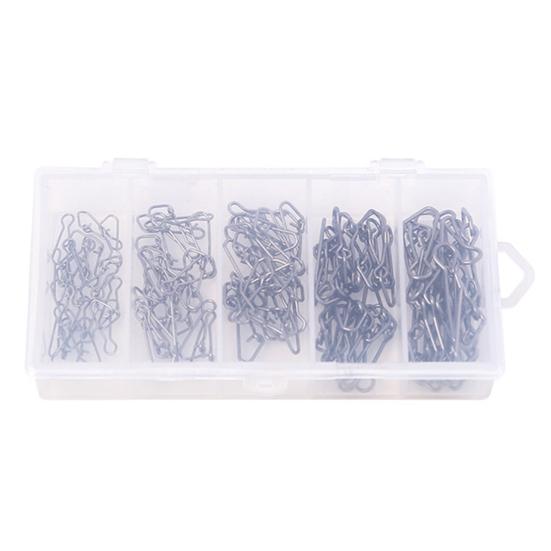 100/120Pcs Fishing Pin Connectors with Storage Box Mini Size Portable Hanging Fishing Snap Swivels Pins Fishing Accessories