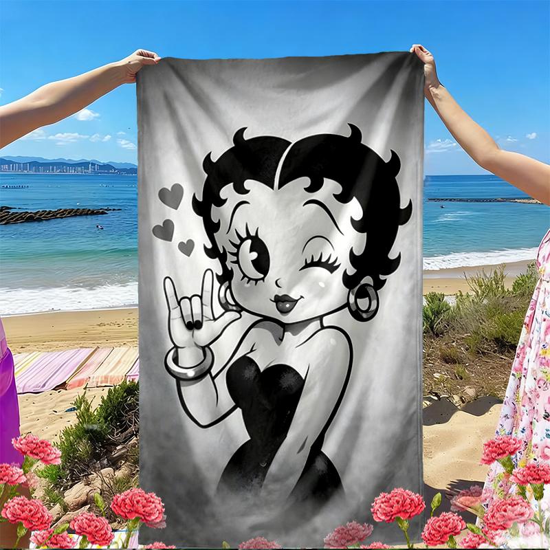Betty Boop Print Beach Towel, Versatile Lightweight Absorbent Beach Towel for Pool Surf Yoga Bathroom, Perfect Birthday Holiday Gift