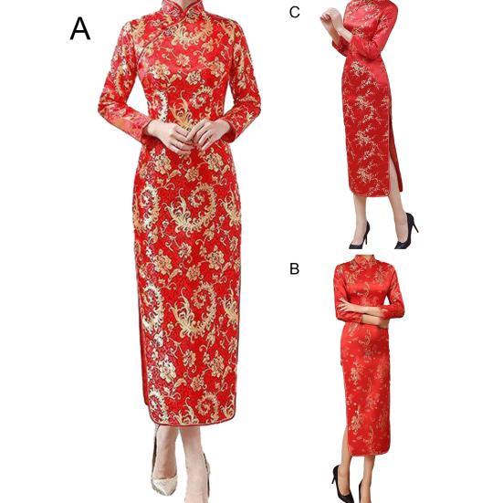 Леди Нижние юбки больших размеров, женский Cheongsam, элегантный длинный Cheongsam с высоким разрезом, классический женский стиль в китайском стиле, женское платье для свадебных вечеринок