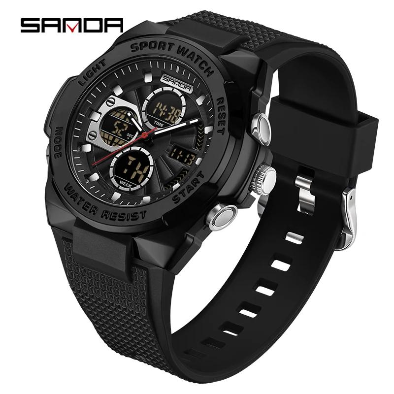 SANDA Новые Роскошные Спортивные Мужские Часы Двойной Дисплей Водонепроницаемые Светящиеся LED Цифровой Хронограф Кварцевые Мужские Часы Relogio Masculino