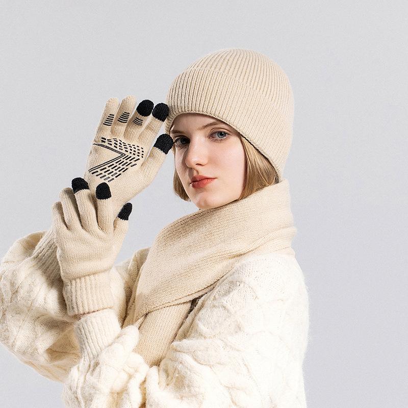 Hat Gloves Scarf Suit Men Winter Warm Knitted Hat Outdoor Riding Ear Protection Wool Hat Women Sleeve Cap Skullies Beanies
