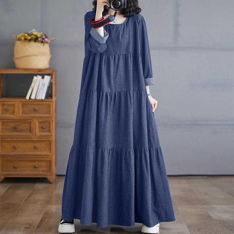 ZANZEA Женское повседневное платье с круглым вырезом и длинным рукавом