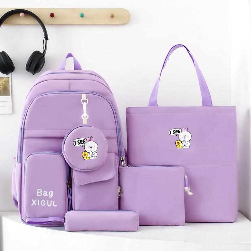 Five-Piece Backpack Set Student Schoolbag Waterproof Backpack Women's Nylon Backpack