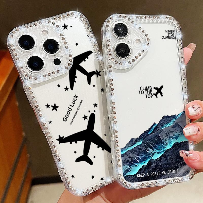 Ярлык для путешествий на самолете Алмазный чехол Для iPhone 16 Pro Max Чехол iPhone 11 12 13 14 15 17 Pro Max 16E 17 Air Прозрачный Мягкий чехол из ТПУ