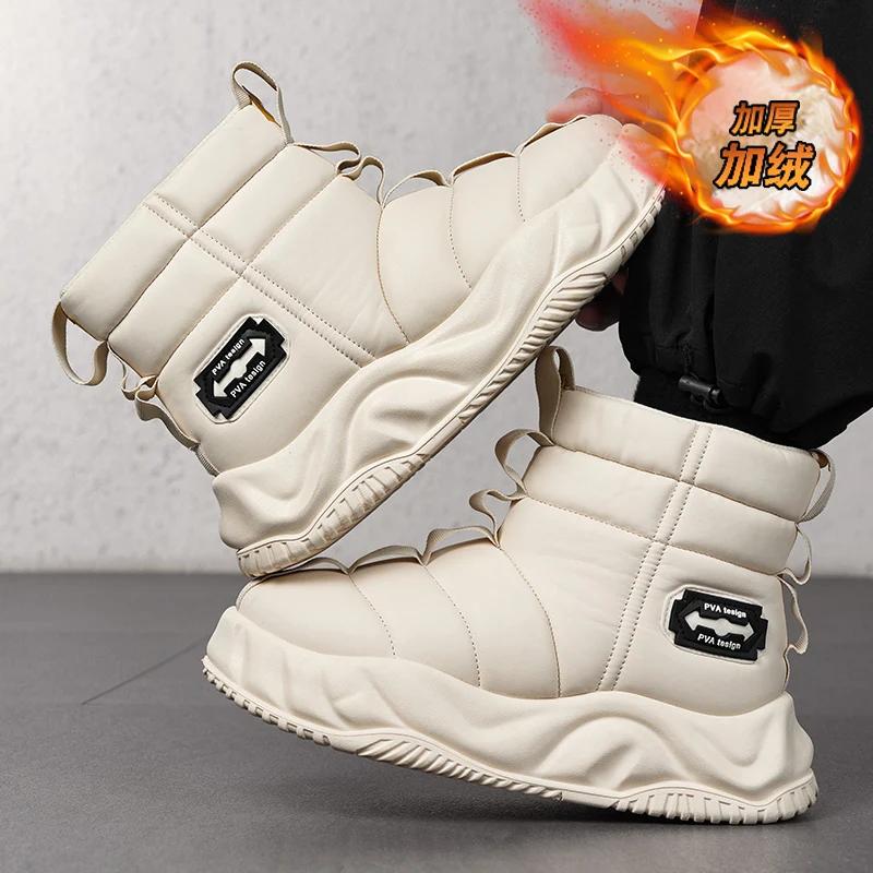 High/Low Top Sneaker Men Designer Winter Plush Snow Boots Fashion Casual Leather/Down Upper Height Increased Flat Platform Shoes