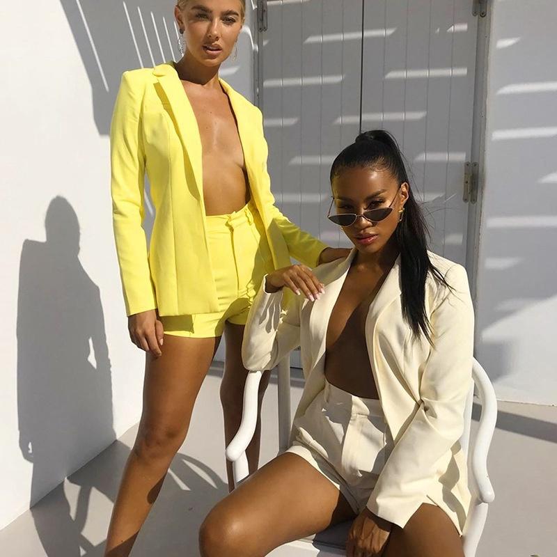 Летняя сексуальная темпераментная женская куртка-кардиган с лацканами, женская тонкая куртка, шорты, костюм с длинными рукавами, тонкая куртка в вестерне, чистый цвет
