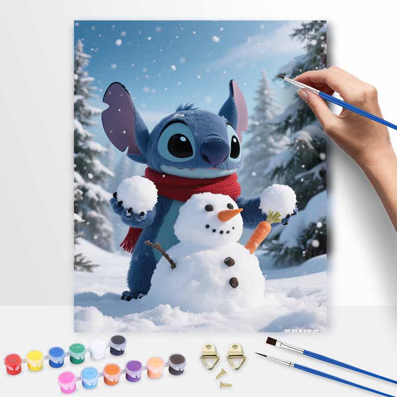 Disney Digital Oil Painting Art Kit Stitch Snowman Winter Scene Hand Filled Home Decor