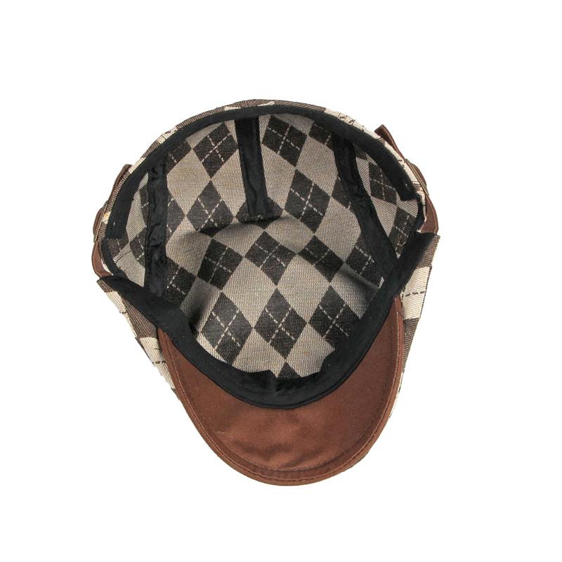 Spring And Autumn Beret Hats Vintage Checkered Brown Coffee Khaki Flat Cap Front Cap Painter'S Cap Cap Man