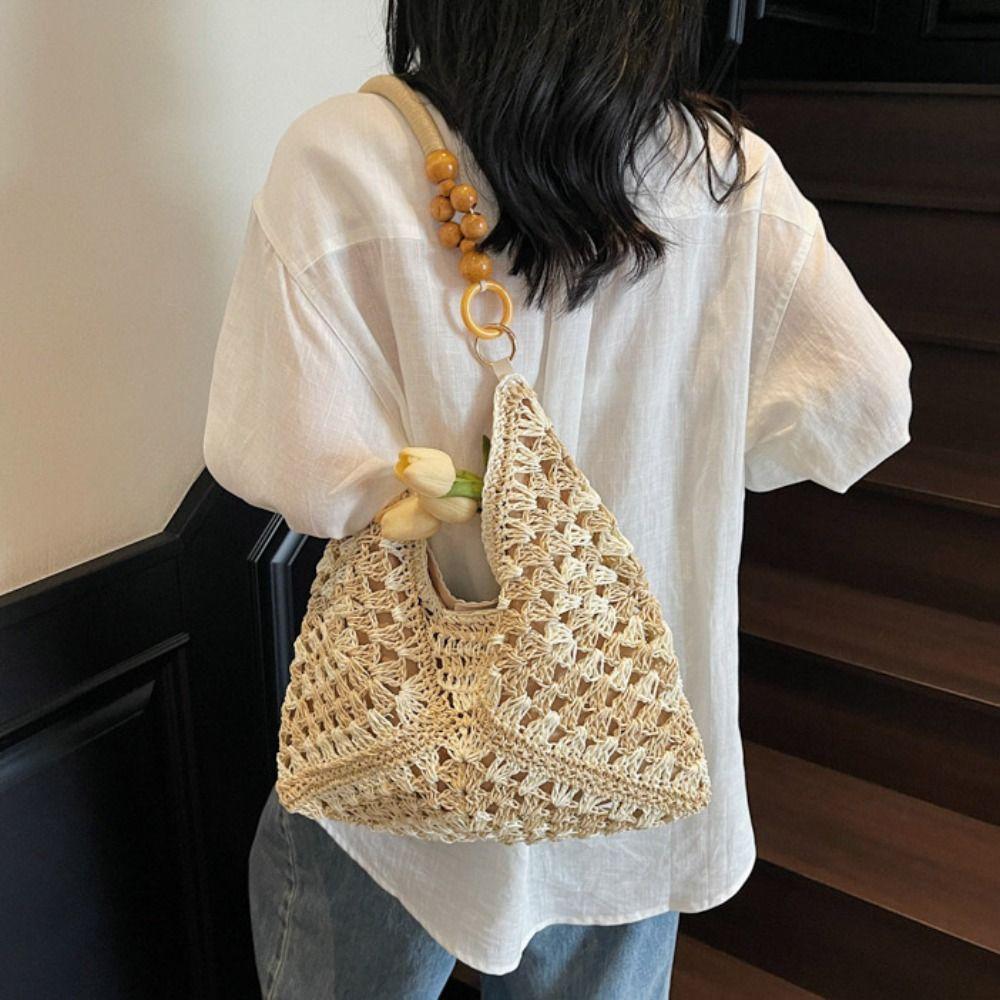 Tote Bag Straw Woven Bag Beach Handbag Hollow Shoulder Bag Trendy Bohemian Beach Bag Holiday