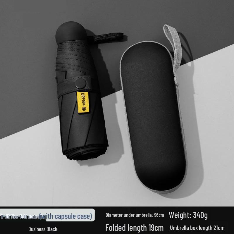 Женский мини-зонт двойного назначения: Компактный пятисложенный дизайн, Утолщенная ткань, Черный клей для защиты от УФ-лучей, Возможность нанесения логотипа на заказ