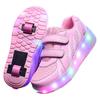 Детские беговые кроссовки с подсветкой, двухколесные коньки, светящиеся светодиодные кроссовки