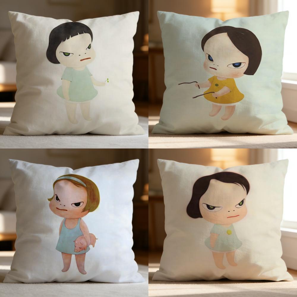 Fashion Y-YYoshitomo Nara Cushion Cover Soft Washable Pillow Case Multi-Scene for Couch Bed Travel Office Use