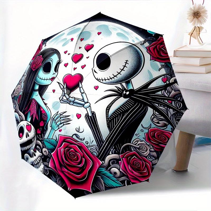 Nightmare Before Christmas,Jack Skellington Automatic Umbrella   Tri fold Portable Umbrella, Best Holiday Gift for Men and Women, Durable Ir
