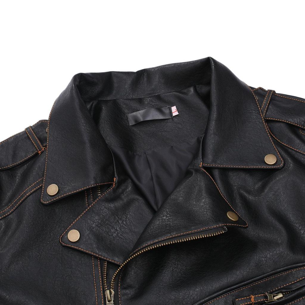 Men's Autumn and Winter Personalized Leather Jacket Slim Fit Multi Pocket Zipper Jacket