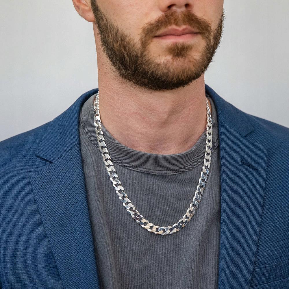THICK Men' Chain Silver Cuirass FULL Diamond 8mm Cuban