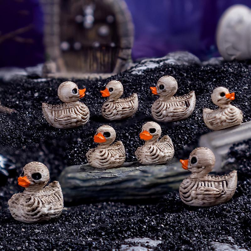 5Pcs Mini Ducks Skeleton Halloween Decorations Resin Scary Duck Miniatures Home Decorative Figurines Micro Landscape