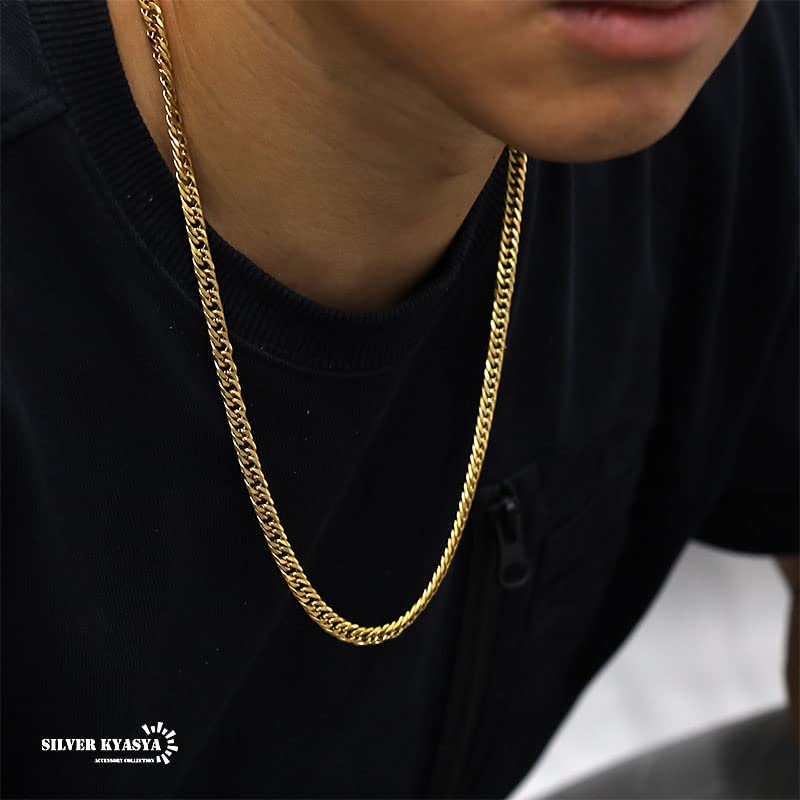 6 мм нержавеющая сталь двойная кихей центральная двойная кихей цепь 18к 18к длинная [серебро KYASYA] Тонкая, широкая, стальная, шестигранная огранка, ожерелье, складная, золотая, ожерелье,