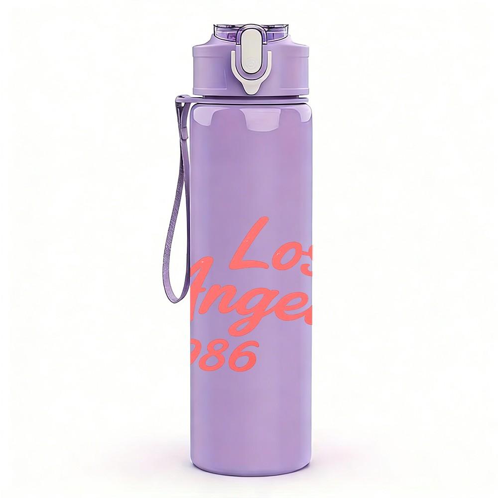 1PC Los Angeles 1986 Retro Text Print 750ml Color Plastic Sports Water Bottle Leakproof Flip Straw Lid Suitable for Sports Office Home Use