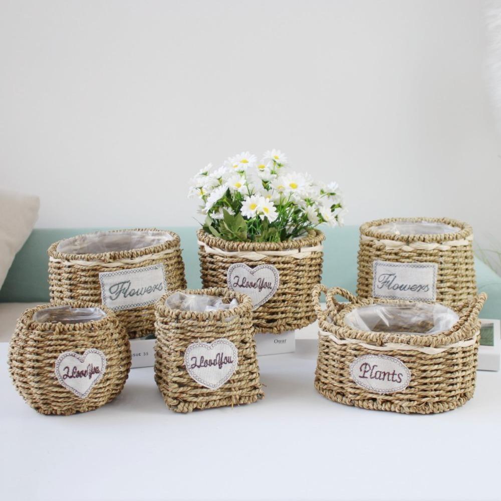 Plant Fiber Hand-woven Flower Baskets Plants Decorative Storage Baskets New Straw Flower Pots