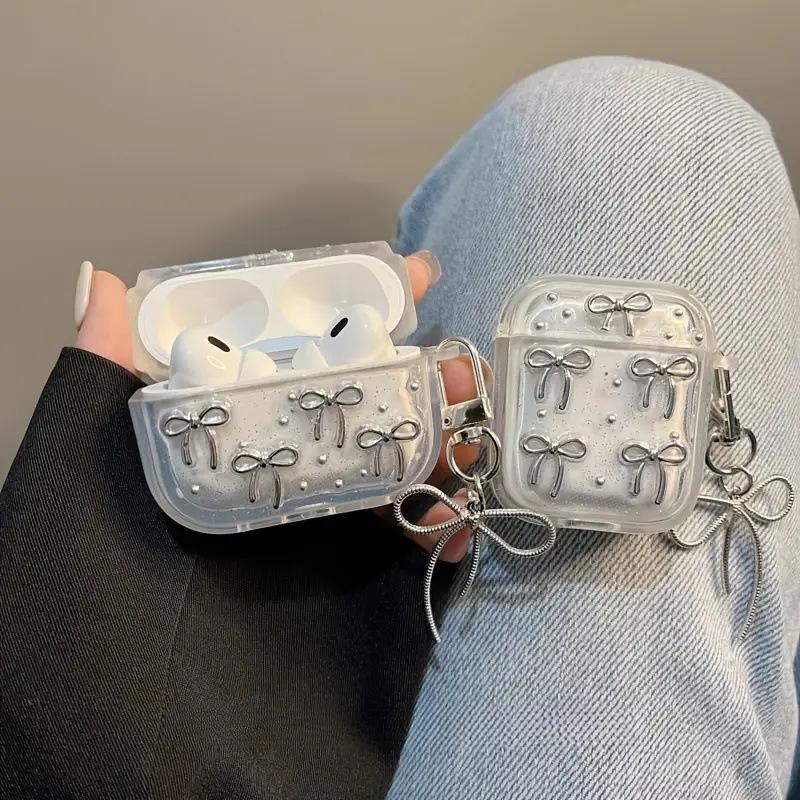 Эпоксидная цепочка с блестками в виде банта для AirPods 1 /1 защитный чехол для наушников 1pro второе и третье поколение новая женская
