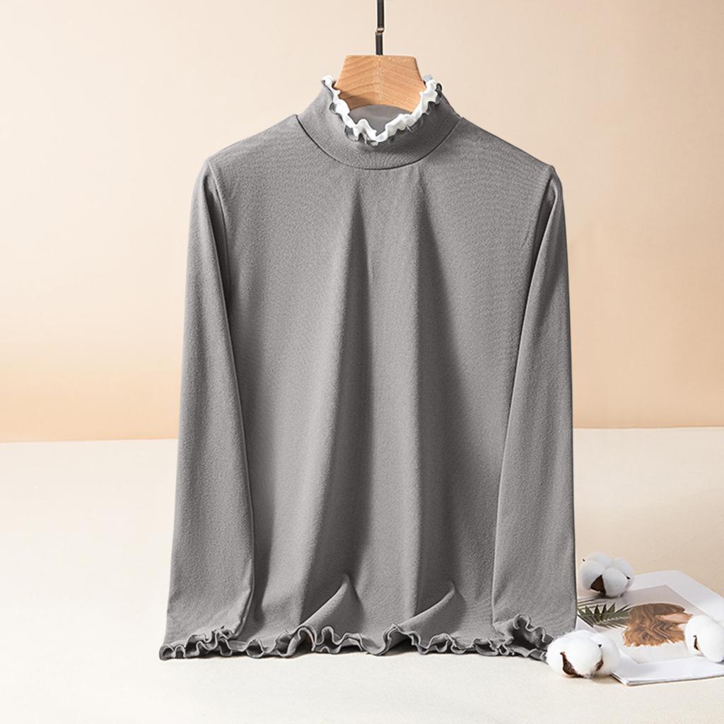 Женская приталенная блузка-пуловер с кружевным воротником, отделкой «черный гриб», базовый топ с длинными рукавами из немецкого вельвета