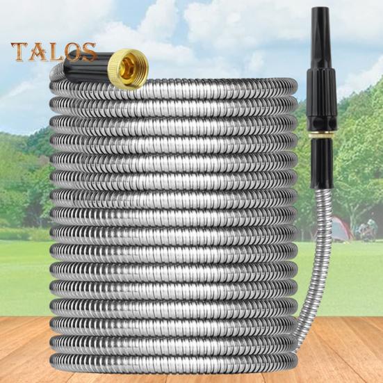 Stainless Steel Garden Hose Flexible Anti-kink Expandable Water Pipe Weather-resistant Hose with Leak Proof Brass Connectors for Car Washing Garden