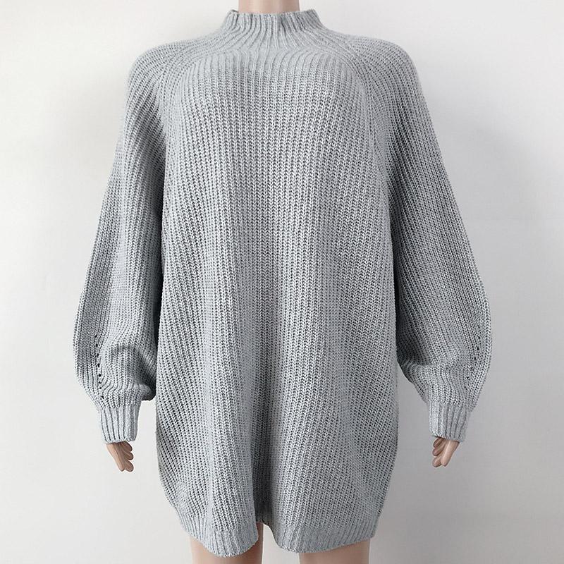 Женский трикотажный топ с длинным рукавом и воротником-стойкой, однотонное платье-свитер с полуворотом
