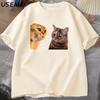 Sad Cat Mewing T-shirt Funny Two Cats Talking Meme Grpahic T Shirts Women Men's Cotton T-shirt Summer Short Sleeves Tees