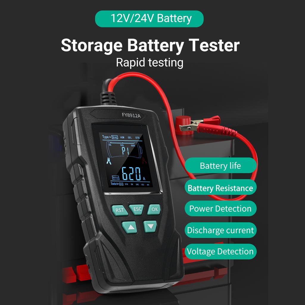 FY8912A Car Battery Tester 12V24V, 50-1999 CCA Automotive Alternator Diagnostic Tool, Digital Auto