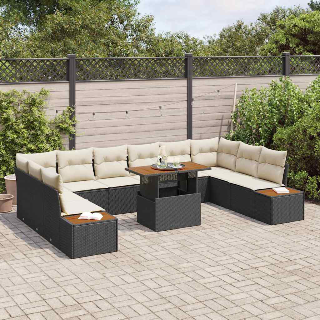 Garden Sofa Set with Storage 11 pcs Black Poly Rattan