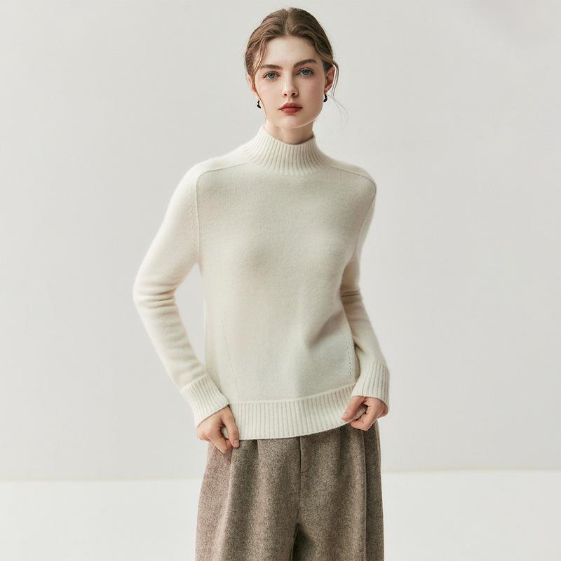 2026 Autumn/Winter Women's Cashmere High Neck Saddle Shoulder Knit Sweater