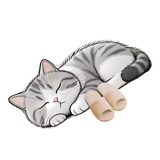 Floor Mat 3D Cartoon Cat Pattern Rug Non-Slip Backing Easy Maintenance Living Room Rug