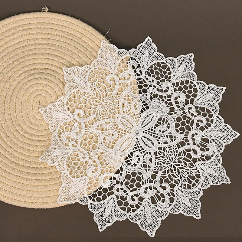 Square Embroidered Lace Tablecloth with Hollow Design, European Style Decoration for Coffee Tables and Vase Settings.