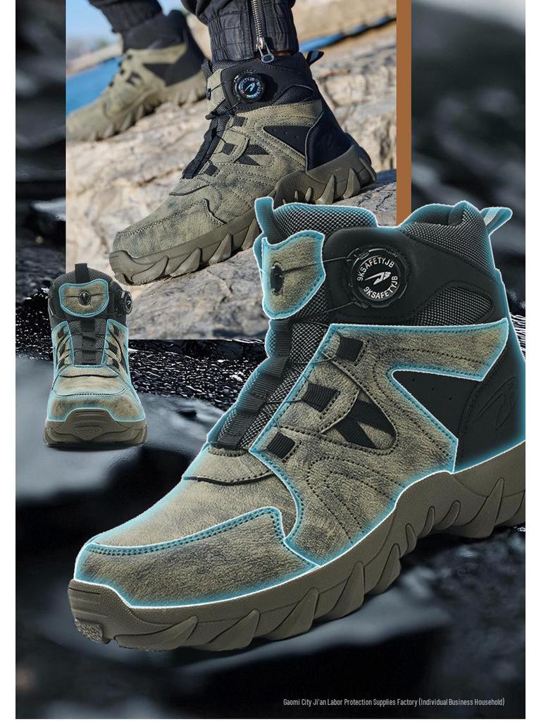 Cross-Border Steel Toe Safety Shoes: High-Top, Anti-Smash, Puncture-Resistant, Wear-Resistant, Soft Sole, Comfortable Fit.
