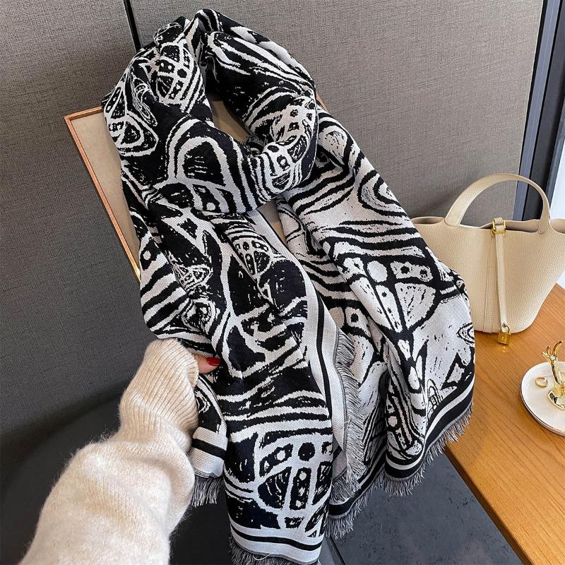 Autumn New Women's Imitation Cashmere Scarf Fashion Jacquard Design High Sense Versatile Age-reducing Warm Scarf