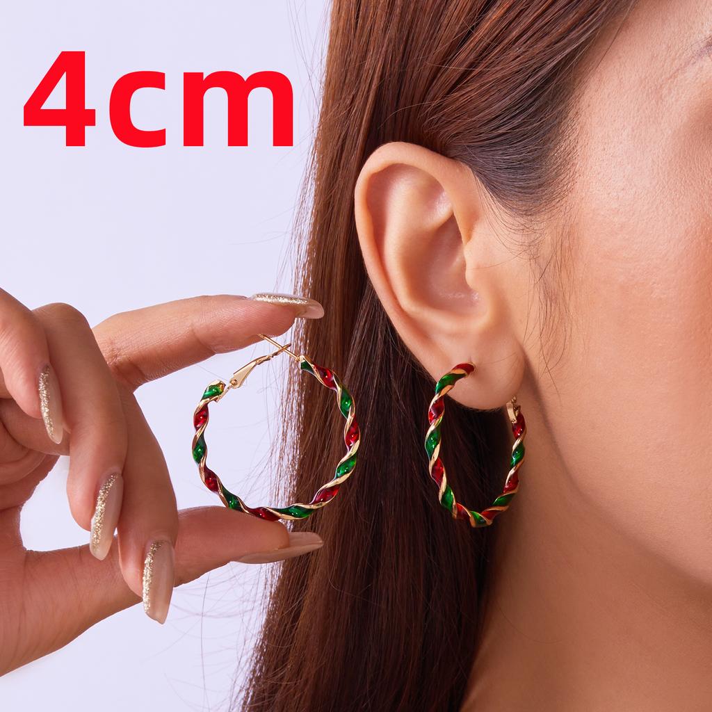 New Year Minimalist Colorful Hoop Earring for Women Classic Red Green Twist Round Circle Earring Christmas Festival Jewelry Gift