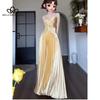 Golden Velvet Sling Pleated Dress New Style Socialite Fashion Elegant Atmospheric High-end Light Luxury Dress