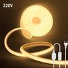 220V Led Neon COB Strip Light with Switch Flexible Silicone Tube Lamp High Density 288LED /M Waterproof LED Ribbon For Home Closet Kitchen Room Deco