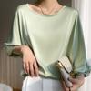 Summer Women's Silk T-shirt Round Neck Pullover Short Satin T-shirt Loose Thin Temperament Blouse