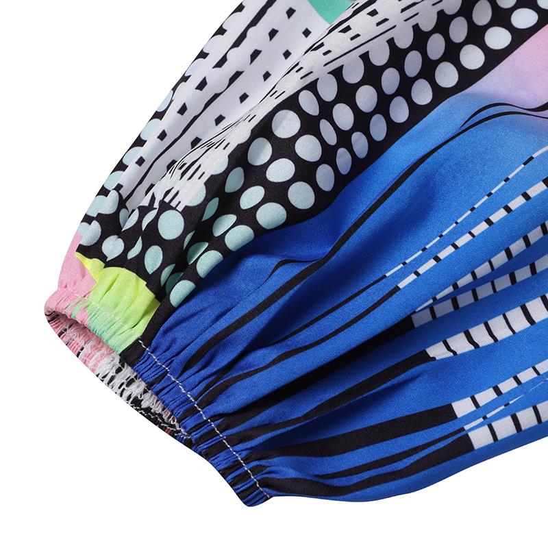 Women's Plus Size Shirt Collar Puff Long Sleeve Printed Loose Dress