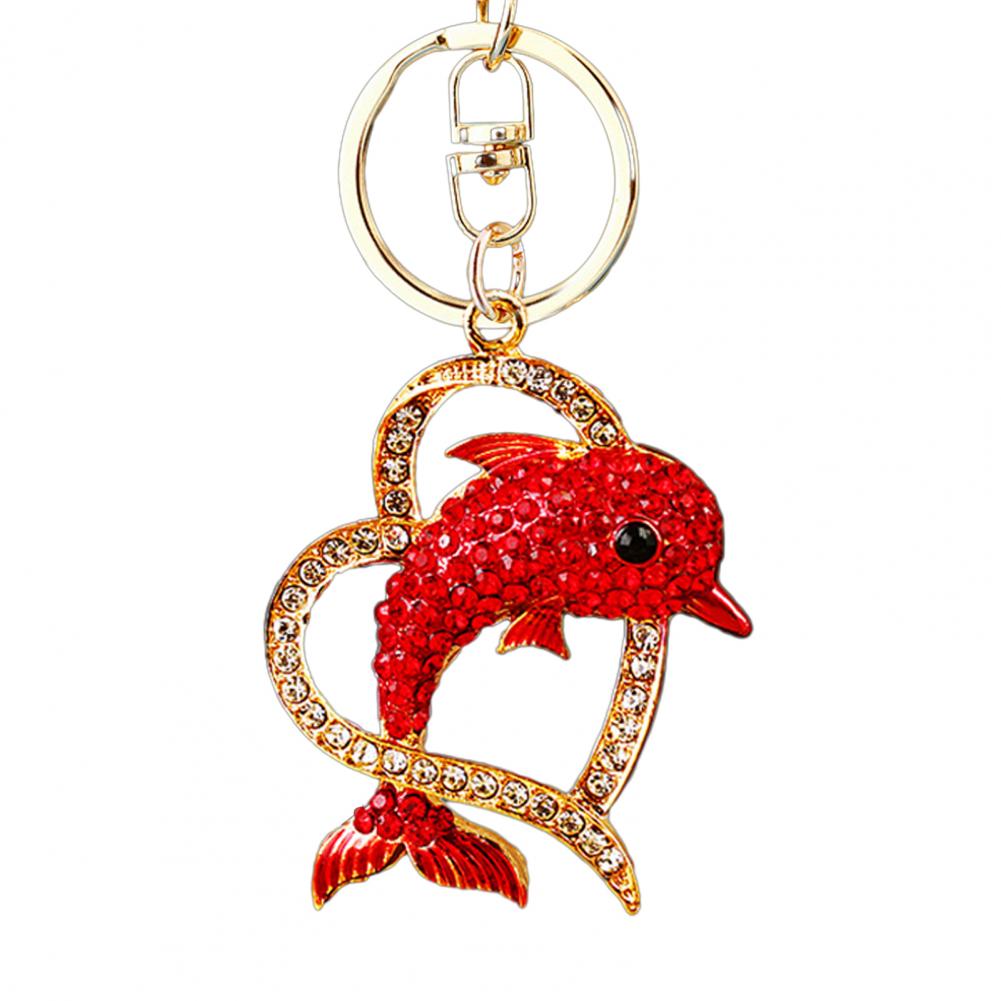 Keychain Sparkling Rhinestones Dolphin Charm Wearing Crown Key Chain Decorative Wallet Backpack Car Key Holder Bag Charm 91
