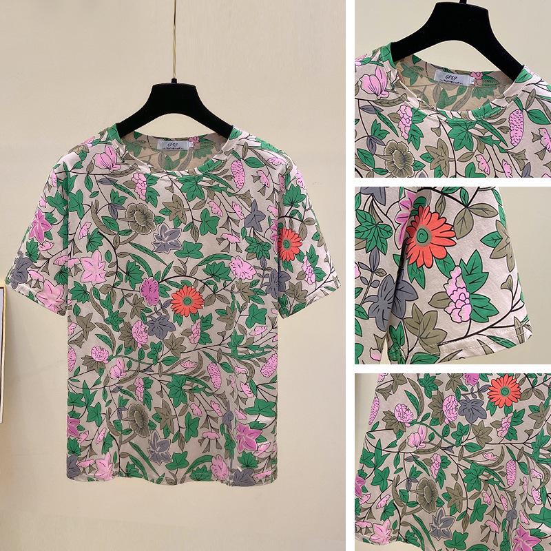 Женская летняя футболка с коротким рукавом больших размеров — корейский стиль, свободный крой, легкая, универсальный дизайн с новым принтом.