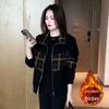 2024 Autumn/Winter Petite Versatile Plaid Denim Jacket with Plus Velvet for Women