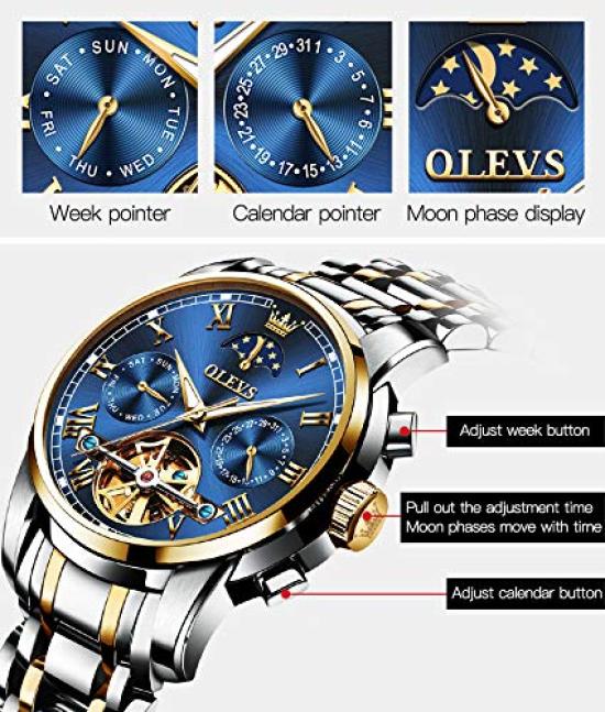 OLEVS Automatic Hand Day Hand Job Skeleton Dial Men's Watch, Stylish, Mechanical, Watch, Father's Gift, Popular, Business, Luminous, Cool, Watch,