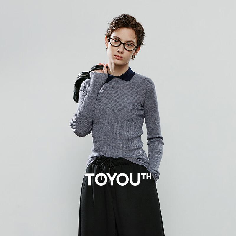 Chuyu Women's Faux Two-Piece Contrast Polo Neck Wool Knit Top