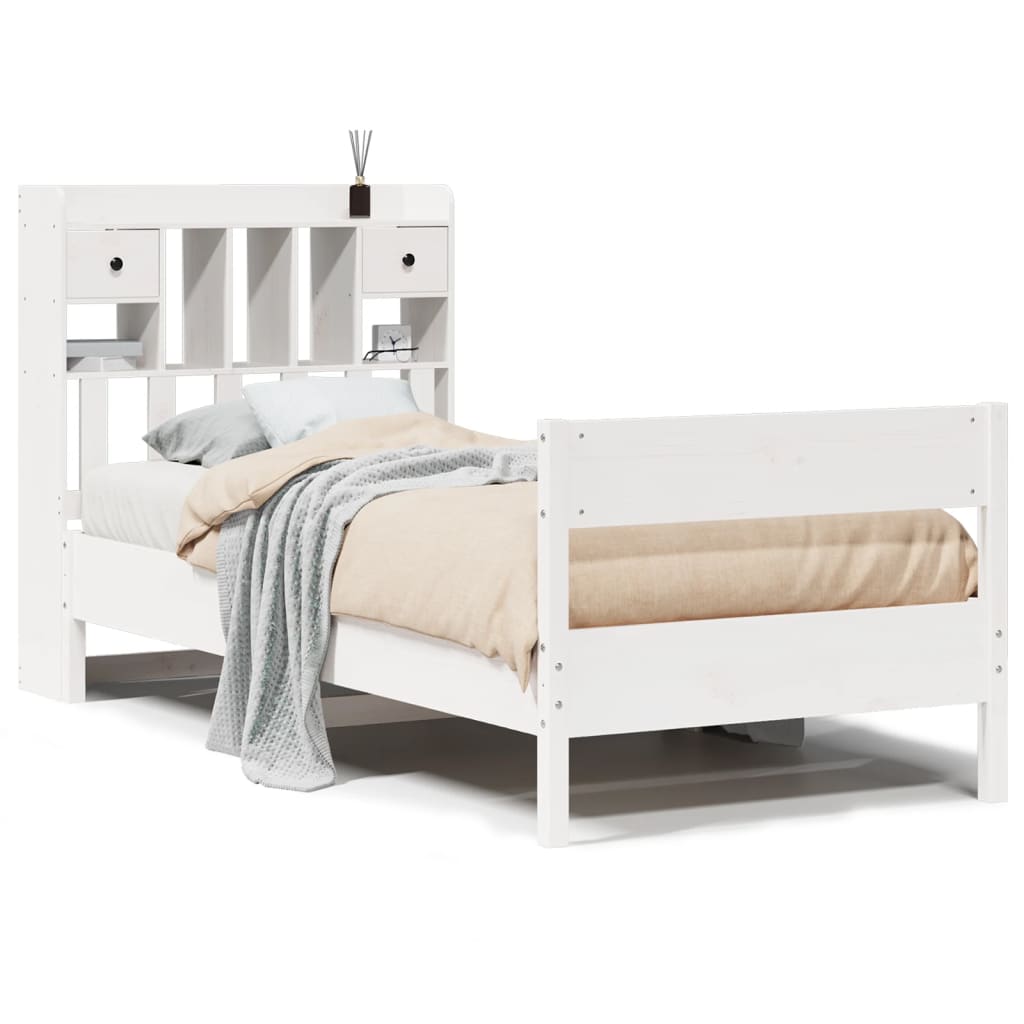 Solid Wood Bed with Shelf Without Mattress White 90x190 cm Pine