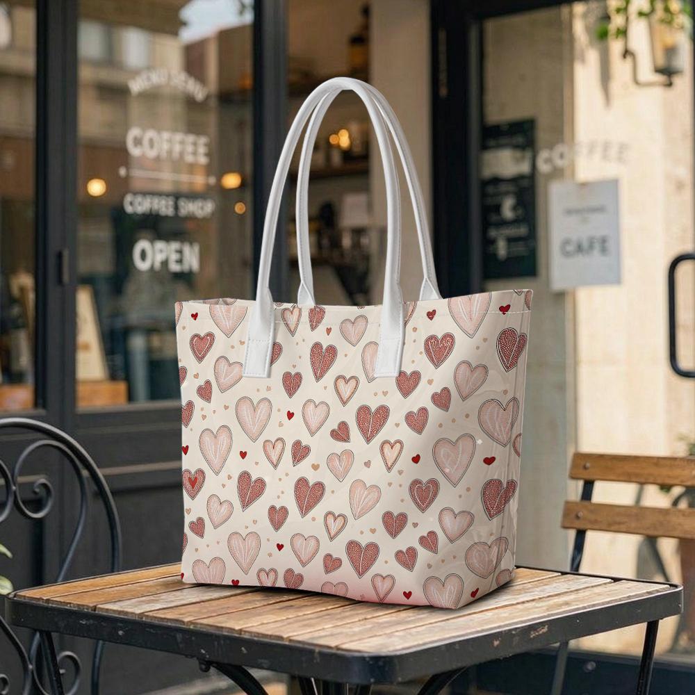 Sweet Heart Print Tote Bag Fashion Casual Ladies Daily Shoulder Handbag Portable Shopping Purse for Women