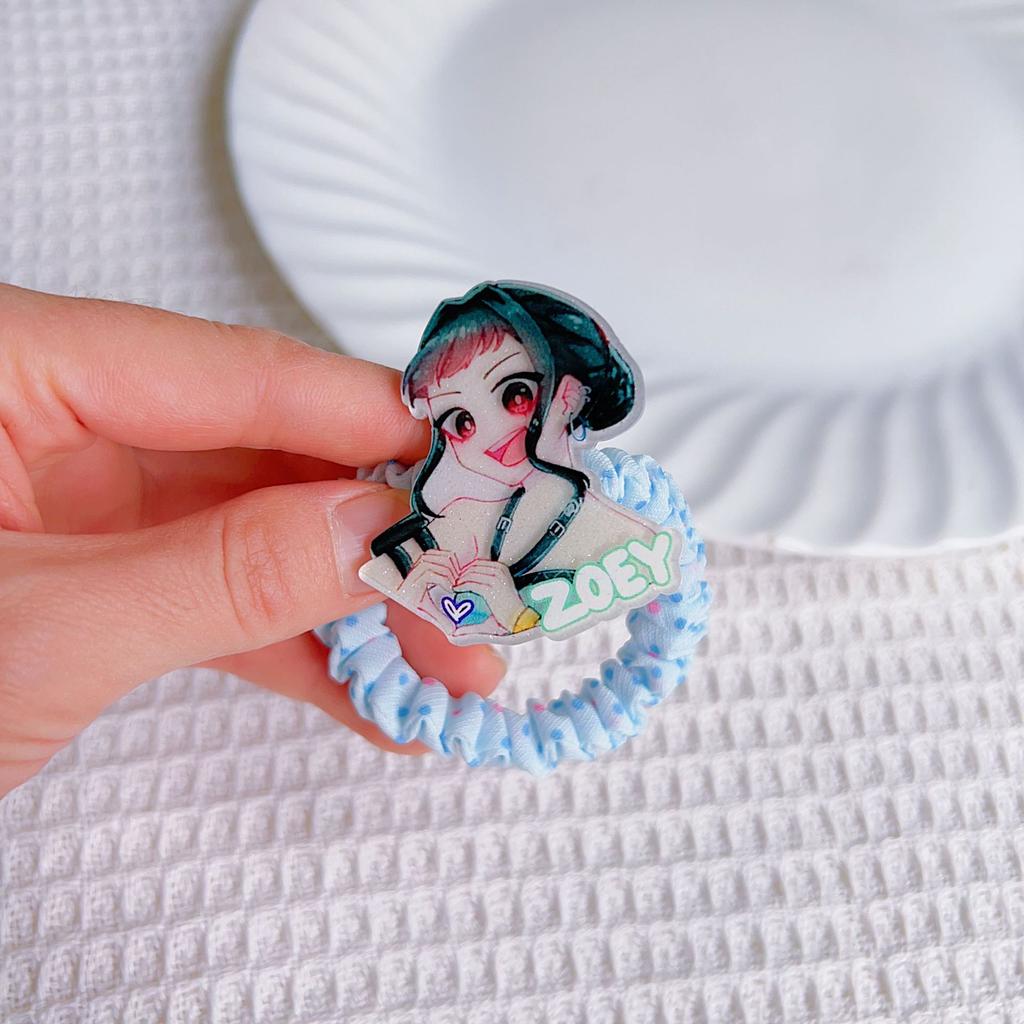 Trendy K-POP Demon Hunters Anime Acrylic Charm Scrunchies, Soft Elastic Hair Ties, Kawaii Hair Accessories for Girls